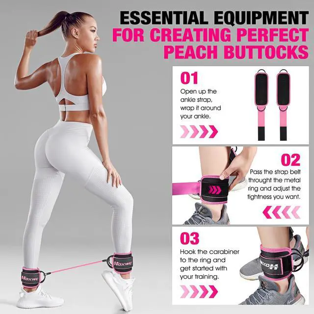 Alt view image 5 of 7 - Ankle Resistance Bands with Cuffs, Ankle Bands for Working Out, Ankle Resistance Band for Leg, Booty Workout Equipment for Kickbacks Hip Fitness Training, Exercise Bands for Butt Lift Women