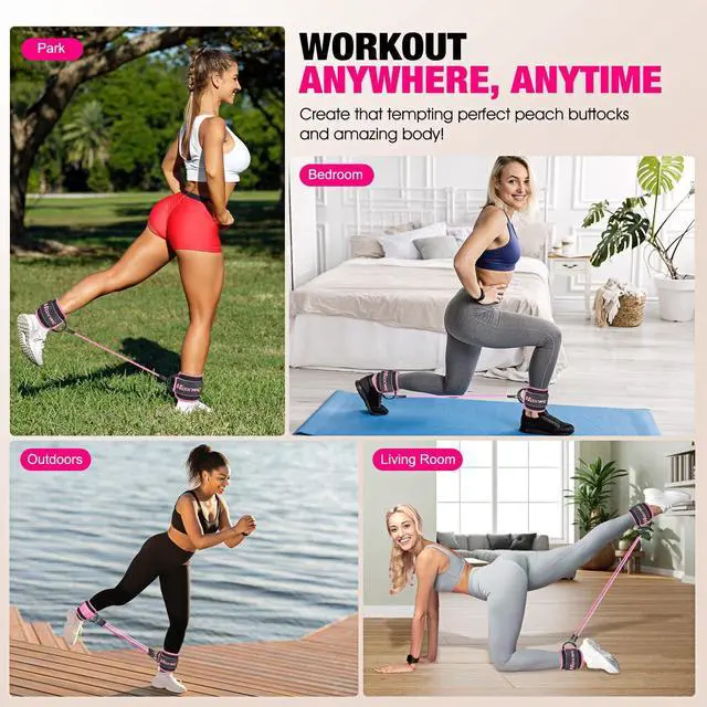 Alt view image 6 of 7 - Ankle Resistance Bands with Cuffs, Ankle Bands for Working Out, Ankle Resistance Band for Leg, Booty Workout Equipment for Kickbacks Hip Fitness Training, Exercise Bands for Butt Lift Women