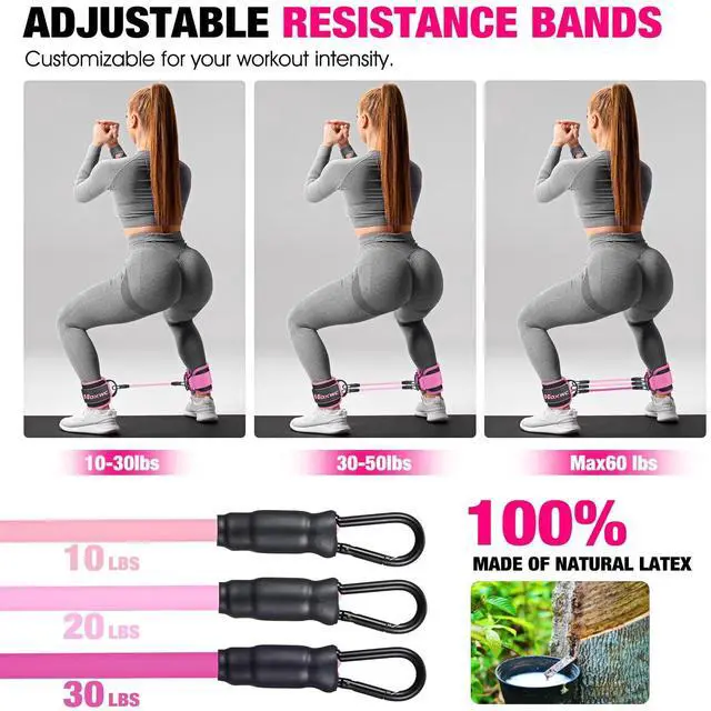 Alt view image 7 of 7 - Ankle Resistance Bands with Cuffs, Ankle Bands for Working Out, Ankle Resistance Band for Leg, Booty Workout Equipment for Kickbacks Hip Fitness Training, Exercise Bands for Butt Lift Women