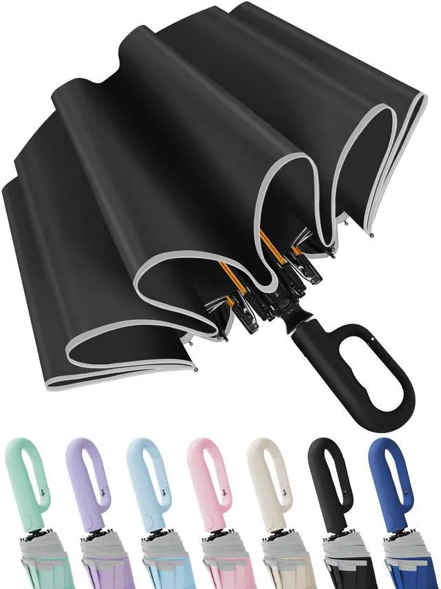 Main image of Travel Umbrella with Carabiner Handle, Automatic Windproof Large Umbrellas for Rain, Portable Compact Umbrella with Reflective Strip, Car Backpack UV Umbrellas for Sun Protection