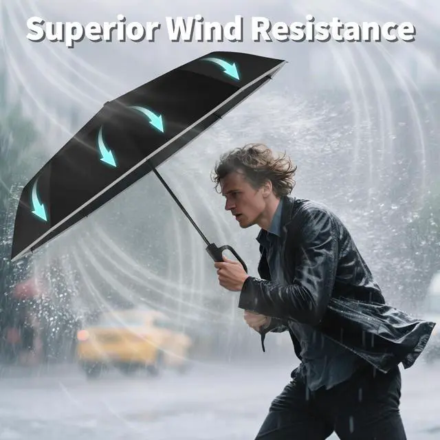 Alt view image 6 of 7 - Travel Umbrella with Carabiner Handle, Automatic Windproof Large Umbrellas for Rain, Portable Compact Umbrella with Reflective Strip, Car Backpack UV Umbrellas for Sun Protection