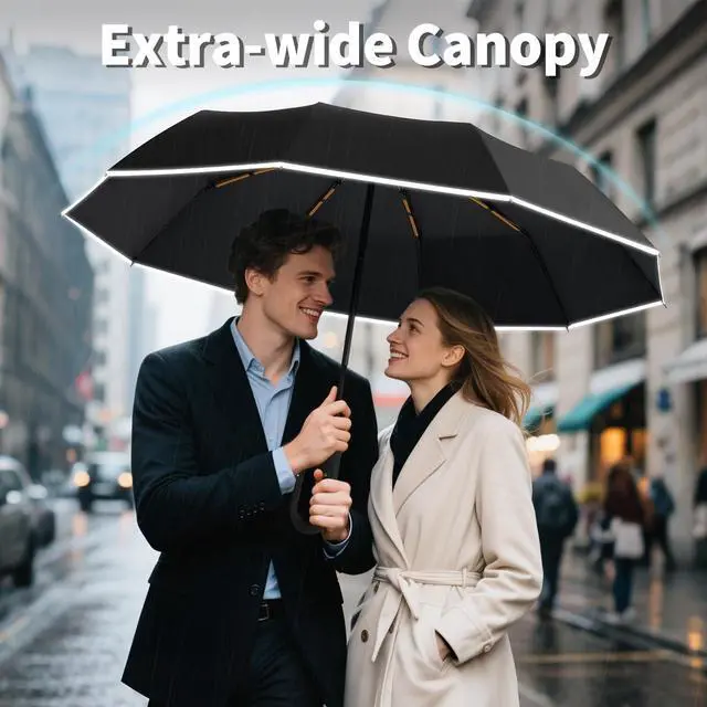 Alt view image 7 of 7 - Travel Umbrella with Carabiner Handle, Automatic Windproof Large Umbrellas for Rain, Portable Compact Umbrella with Reflective Strip, Car Backpack UV Umbrellas for Sun Protection