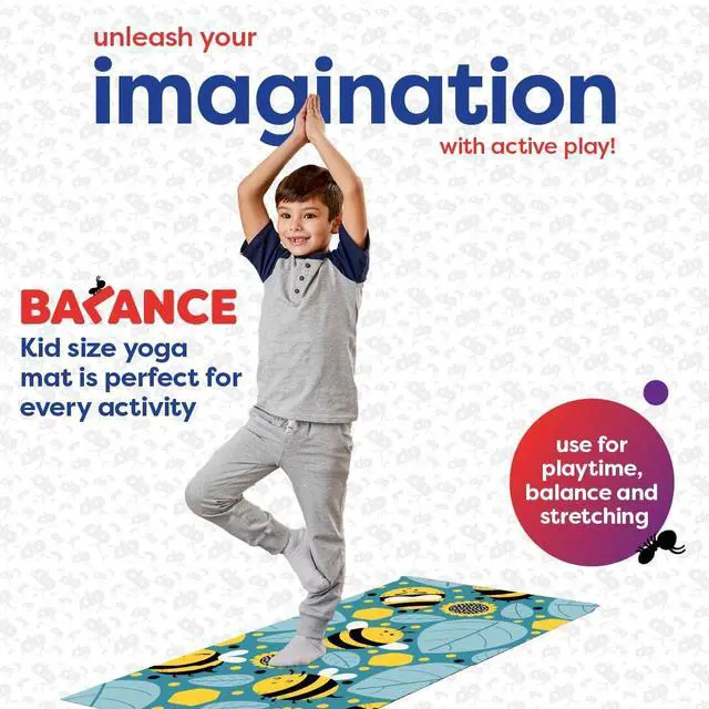 Alt view image 2 of 7 - Kids Yoga Mat - Yoga Mats for Kids, Home Workout, Travel, Fitness, Pilates, Stretching, Sturdy Non-Slip Exercise Mat for Toddlers, Size 60 x 24, 3mm Thick Free of Toxic Phthalates