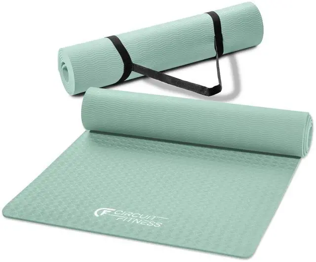 Main image of Circuit Fitness by 1/4-inch (6mm) Non Slip Multi-Purpose Exercise Yoga Mat with Carrying Strap - Mint Green