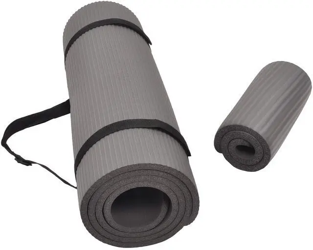 Main image of All Purpose 1/2-Inch Extra Thick High Density Anti-Tear Exercise Yoga Mat and Knee Pad with Carrying Strap, Gray