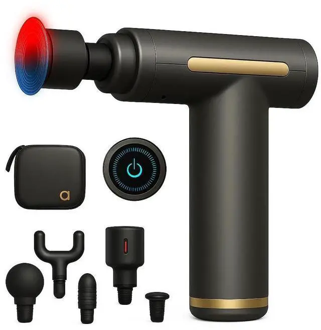 Main image of Professional Massage Gun, Black, ABS Plastic, Deep Tissue Massager with 6 Speeds, 40-50dB Quiet Motor, 6 Massage Heads, Handheld, 9x3.5x2.8 Inches (Gray)