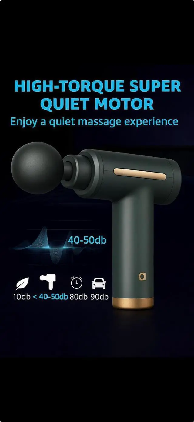 Alt view image 5 of 5 - Professional Massage Gun, Black, ABS Plastic, Deep Tissue Massager with 6 Speeds, 40-50dB Quiet Motor, 6 Massage Heads, Handheld, 9x3.5x2.8 Inches (Gray)