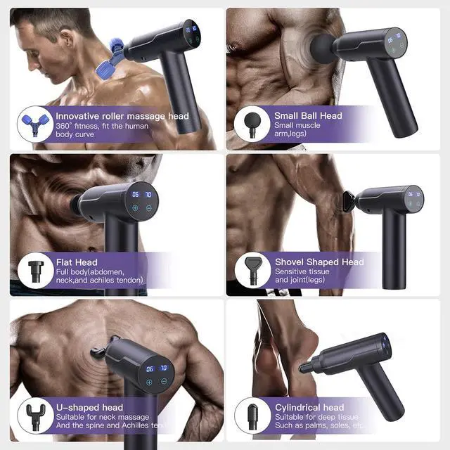 Alt view image 2 of 7 - Rexin Scisfuture Massage Gun - Deep Tissue Percussion Massage with 6 Heads, 20 Speeds for Athletes, Relieves Sore Muscles