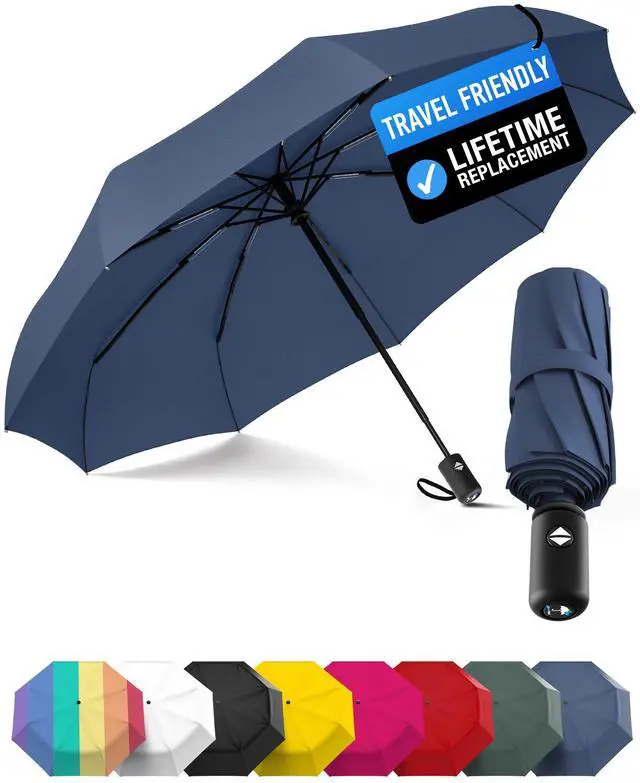 Main image of Windproof Compact Umbrellas for Rain - Strong Reinforced Fiberglass Rib Design & Auto Open & Close - Portable Folding Travel Umbrella - Lightweight & Packable for Women & Men, Easy Collapse