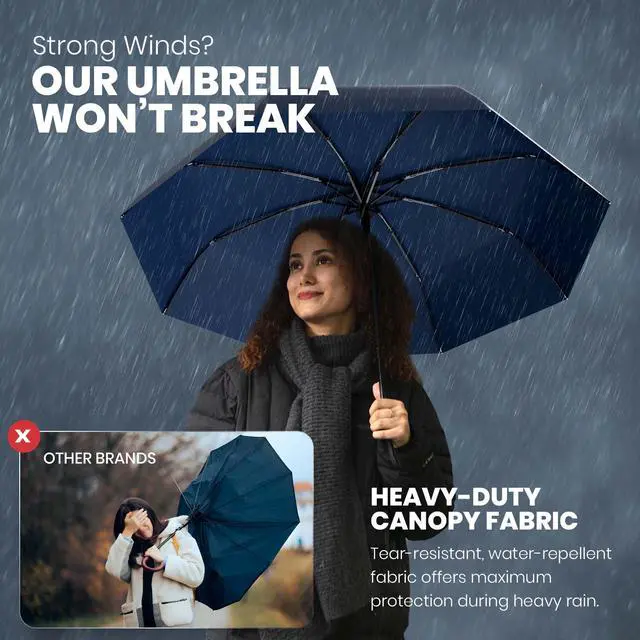 Alt view image 2 of 6 - Windproof Compact Umbrellas for Rain - Strong Reinforced Fiberglass Rib Design & Auto Open & Close - Portable Folding Travel Umbrella - Lightweight & Packable for Women & Men, Easy Collapse