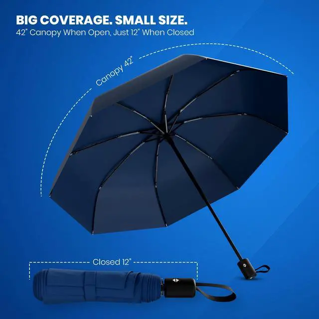 Alt view image 3 of 6 - Windproof Compact Umbrellas for Rain - Strong Reinforced Fiberglass Rib Design & Auto Open & Close - Portable Folding Travel Umbrella - Lightweight & Packable for Women & Men, Easy Collapse