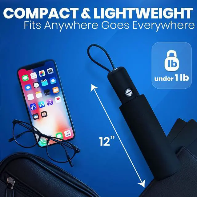 Alt view image 5 of 6 - Windproof Compact Umbrellas for Rain - Strong Reinforced Fiberglass Rib Design & Auto Open & Close - Portable Folding Travel Umbrella - Lightweight & Packable for Women & Men, Easy Collapse