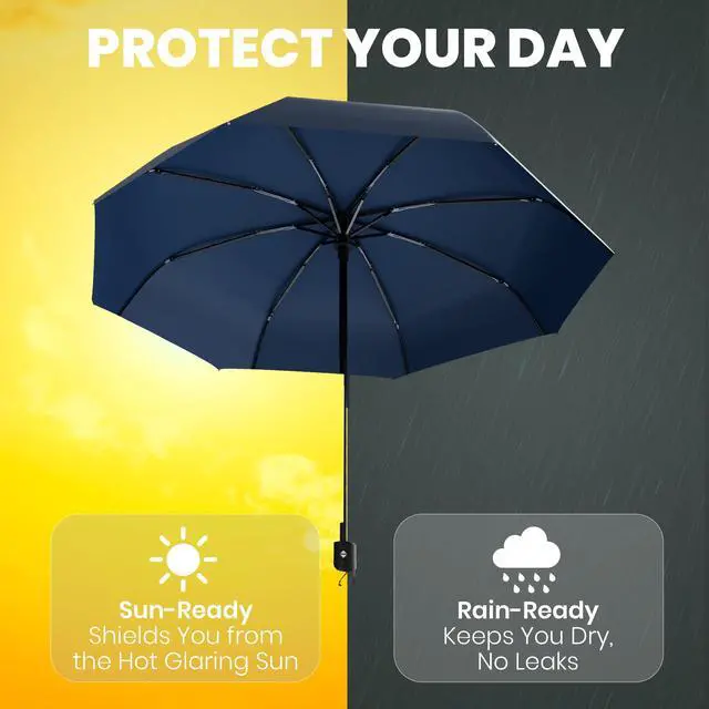 Alt view image 6 of 6 - Windproof Compact Umbrellas for Rain - Strong Reinforced Fiberglass Rib Design & Auto Open & Close - Portable Folding Travel Umbrella - Lightweight & Packable for Women & Men, Easy Collapse