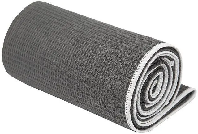 Alt view image 2 of 7 - Stickyfiber Hot Yoga Towel - Silicone Backed Yoga Mat-Sized, Absorbent, Non-Slip, 24" x 72" Bikram, Gym, and Pilates - (Gray, Standard)