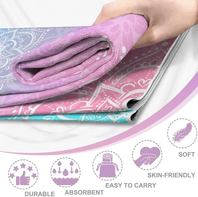 Alt view image 2 of 7 - Yoga Towel,Absorbent Yoga Mat Towel for Hot Yoga Non Slip,Stylish Prints,Ideal for Workouts,Hot Yoga,Bikram,Pilates Equipment,72 x 27 in,Gradient Mandala