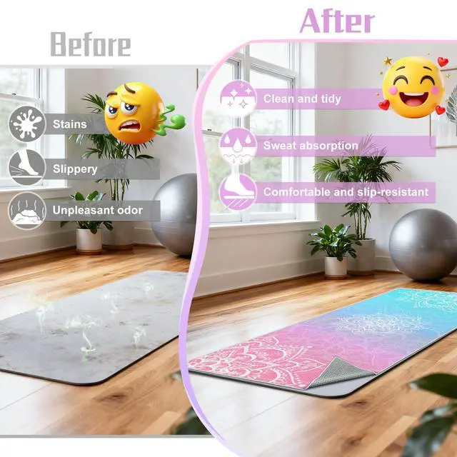 Alt view image 5 of 7 - Yoga Towel,Absorbent Yoga Mat Towel for Hot Yoga Non Slip,Stylish Prints,Ideal for Workouts,Hot Yoga,Bikram,Pilates Equipment,72 x 27 in,Gradient Mandala