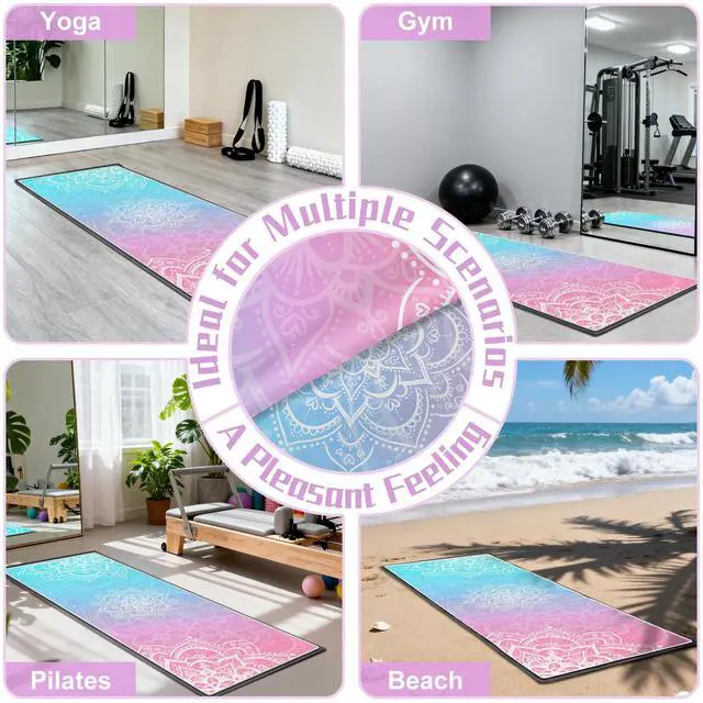 Alt view image 7 of 7 - Yoga Towel,Absorbent Yoga Mat Towel for Hot Yoga Non Slip,Stylish Prints,Ideal for Workouts,Hot Yoga,Bikram,Pilates Equipment,72 x 27 in,Gradient Mandala