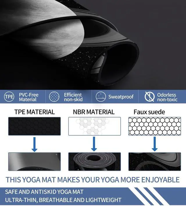 Alt view image 6 of 6 - Yoga Mat Double-Sided Non Slip Exercise Mat Eco Friendly TPE Fitness Exercise Mat With Carrying Strap & Storage Bag Workout Mat for Yoga, Pilates and Floor Exercises