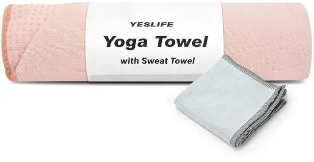 Main image of Non-Slip Extra Thick Hot Yoga Towel with One Sweat Towel, Microfiber Sweat Absorbent Yoga Mat Towel with Grip Dot, Pilates Mat, 72" x 24", Pink
