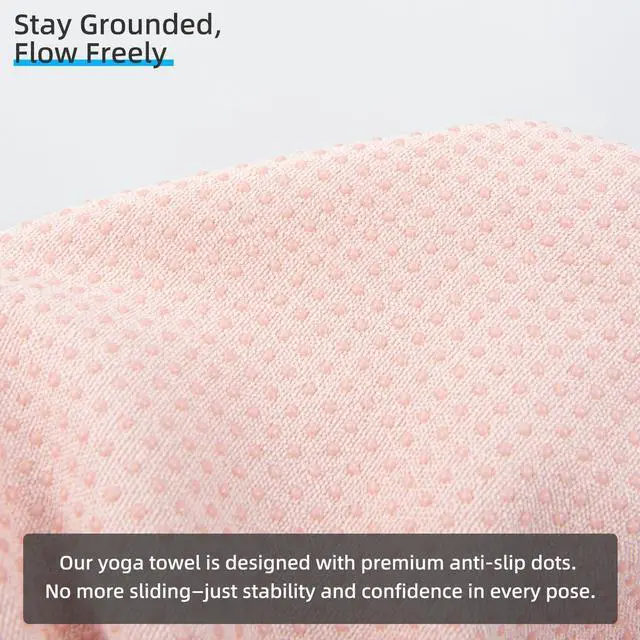 Alt view image 2 of 7 - Non-Slip Extra Thick Hot Yoga Towel with One Sweat Towel, Microfiber Sweat Absorbent Yoga Mat Towel with Grip Dot, Pilates Mat, 72" x 24", Pink