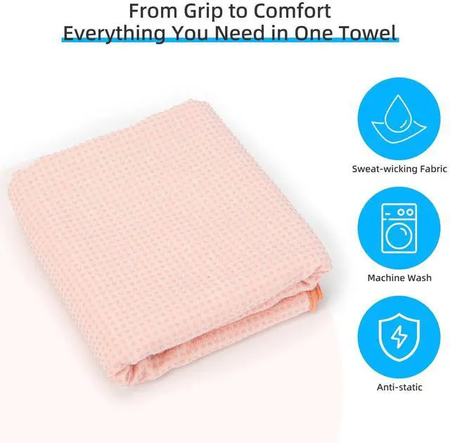 Alt view image 3 of 7 - Non-Slip Extra Thick Hot Yoga Towel with One Sweat Towel, Microfiber Sweat Absorbent Yoga Mat Towel with Grip Dot, Pilates Mat, 72" x 24", Pink