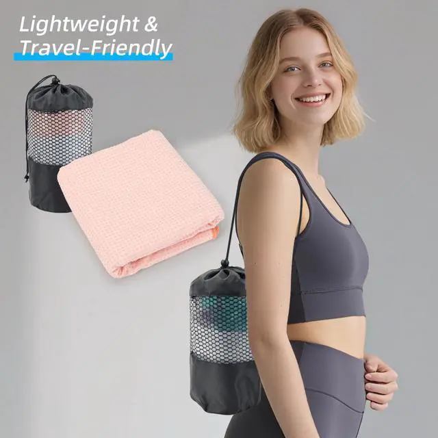 Alt view image 6 of 7 - Non-Slip Extra Thick Hot Yoga Towel with One Sweat Towel, Microfiber Sweat Absorbent Yoga Mat Towel with Grip Dot, Pilates Mat, 72" x 24", Pink