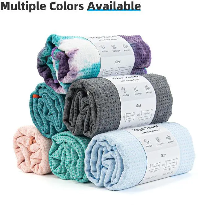 Alt view image 7 of 7 - Non-Slip Extra Thick Hot Yoga Towel with One Sweat Towel, Microfiber Sweat Absorbent Yoga Mat Towel with Grip Dot, Pilates Mat, 72" x 24", Pink