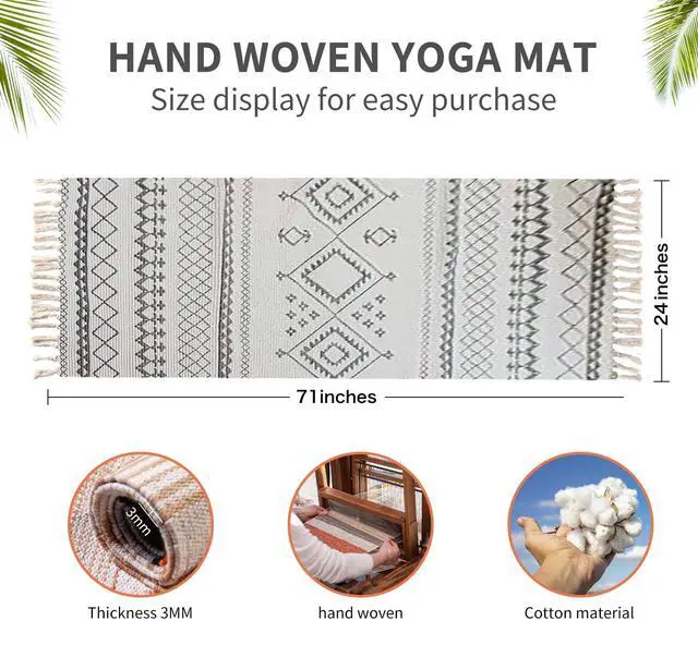 Alt view image 2 of 7 - Handmade Organic Yoga Mat made with Organic Cotton Yoga Mat - Non Slip Hand-Woven Foldable Yoga Rug Provides Excellent Comfort, Traction & Support for Indoor & Outdoor Use - 24 x 72 Inches