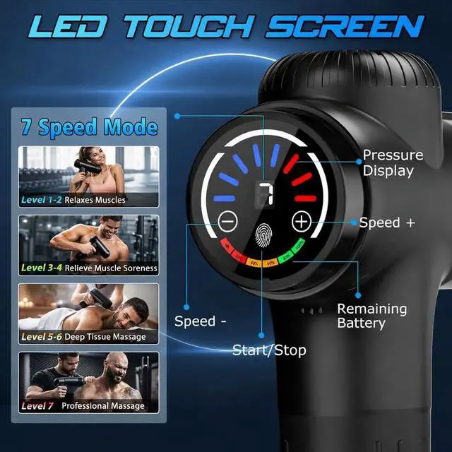 Alt view image 2 of 3 - Massage Gun,Deep Tissue Massage Gun for Athletes - Percussion Back Massager for Muscle Pain Relief - Quiet Brushless Motor with 4 Professional Heads - Ideal Christmas Gift for Men & Women, Sleek Black