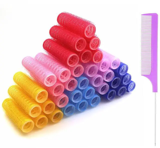 Main image of 36PCS Self Grip Small Hair Curlers Heatless Roller Hair Curlers Pro Salon Hairdressing Curler DIY Curly Hairstyle Hair Rollers Tools Rat Tail Comb for Women Medium Short Hair(0.8 x 2.4 Inch)