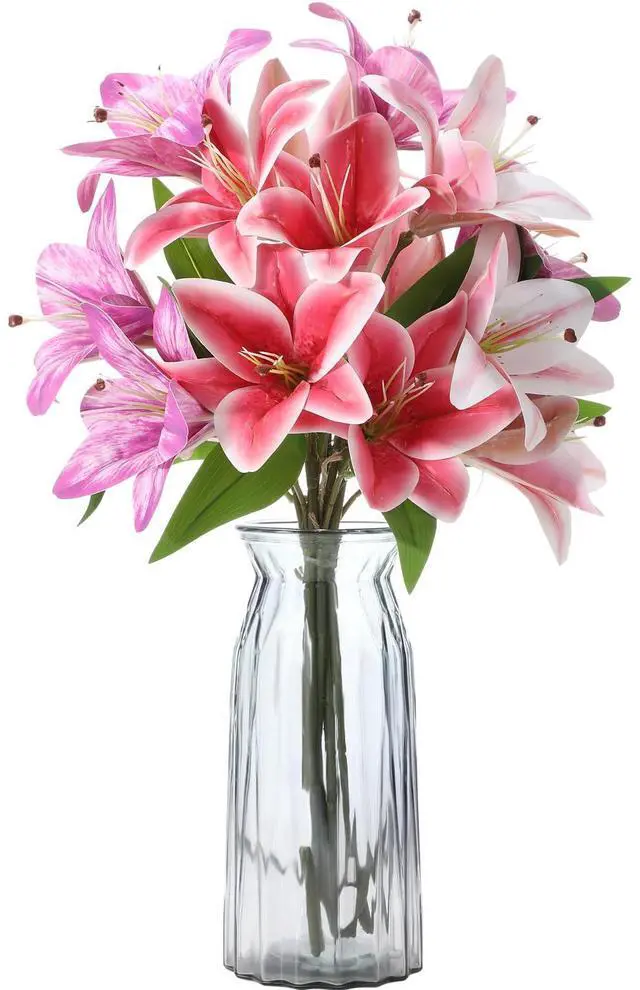 Main image of 6 Pcs Artificial Lily Flowers Realistic Touch Faux Fake Lilies Plants for Wedding Bouquet Easter Home Indoor Table Office Vases Floral Arrangements Outdoor Garden Decor(Pink, Purple, Red)