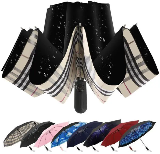 Main image of Compact Inverted Travel Umbrella, Automatic Open Close, 9-Rib 46 Inch Windproof Umbrella, Waterproof Teflon-Coated UPF 50+, Portable Umbrellas for Men, Women, Travel, and Daily Use