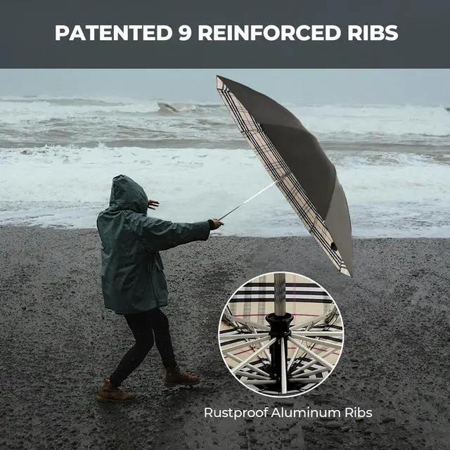 Alt view image 3 of 7 - Compact Inverted Travel Umbrella, Automatic Open Close, 9-Rib 46 Inch Windproof Umbrella, Waterproof Teflon-Coated UPF 50+, Portable Umbrellas for Men, Women, Travel, and Daily Use