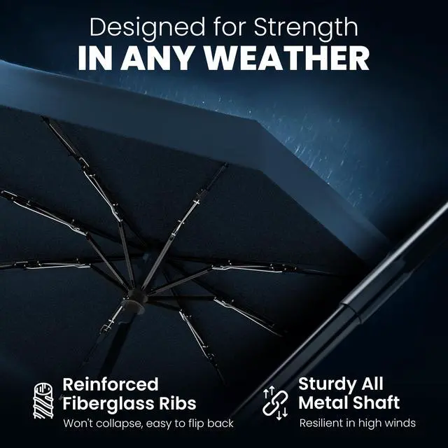 Alt view image 3 of 6 - Windproof Compact Umbrellas for Rain - Strong Reinforced Fiberglass Rib Design & Auto Open & Close - Portable Folding Travel Umbrella - Lightweight & Packable for Women & Men, Easy Collapse