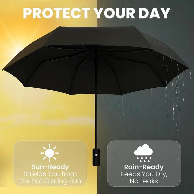Alt view image 5 of 6 - Windproof Compact Umbrellas for Rain - Strong Reinforced Fiberglass Rib Design & Auto Open & Close - Portable Folding Travel Umbrella - Lightweight & Packable for Women & Men, Easy Collapse