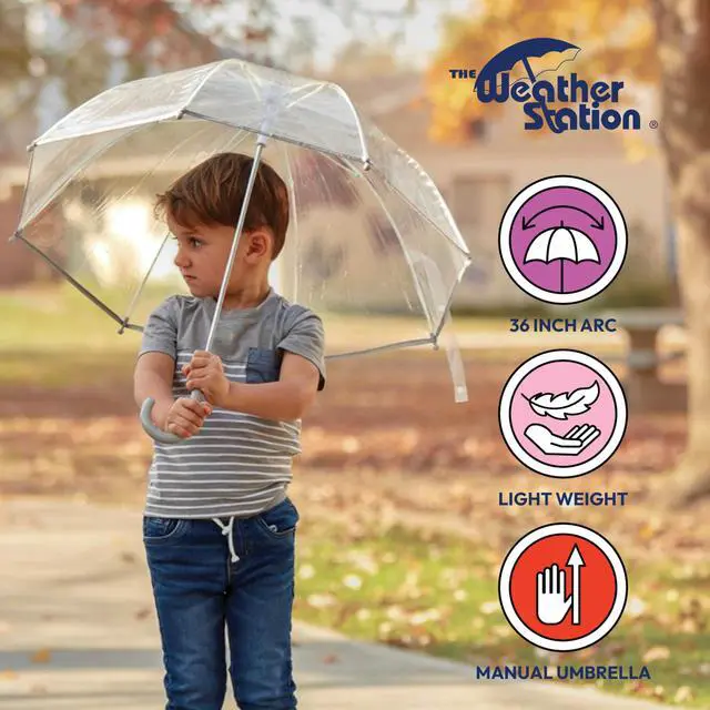 Alt view image 2 of 6 - Children's Dome Bubble Rain Umbrella, Kids, Clear, Fiberglass Frame, Windproof, Lightweight, Stick, Full 36 Inch Arc