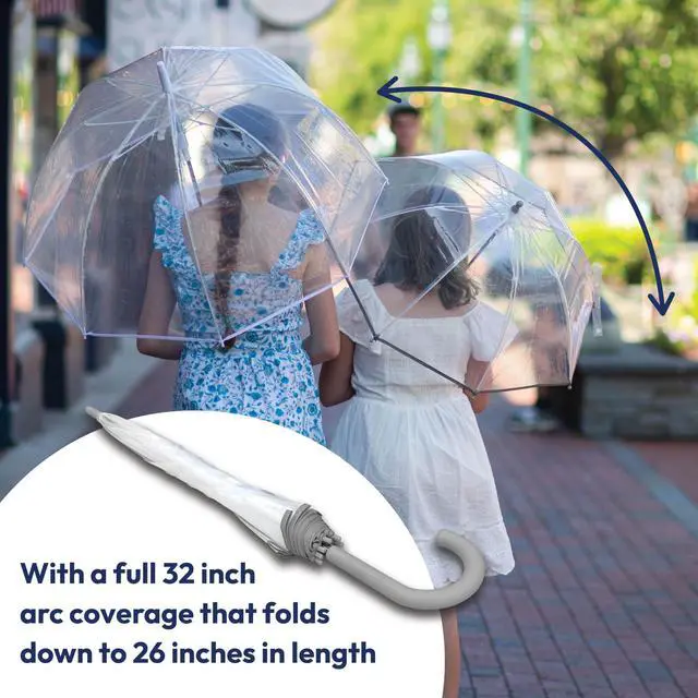 Alt view image 5 of 6 - Children's Dome Bubble Rain Umbrella, Kids, Clear, Fiberglass Frame, Windproof, Lightweight, Stick, Full 36 Inch Arc