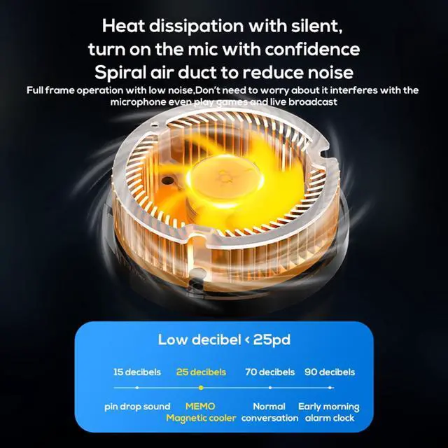 Alt view image 6 of 7 - Phone Cooler for Gaming Magnetic Cell Phone Cooler Fast Phone Cooling Fan Lightweight Quiet with Spring Clip RGB LED Light for iPhone/Android