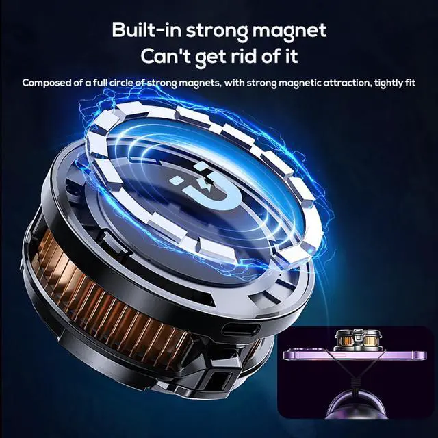 Alt view image 7 of 7 - Phone Cooler for Gaming Magnetic Cell Phone Cooler Fast Phone Cooling Fan Lightweight Quiet with Spring Clip RGB LED Light for iPhone/Android