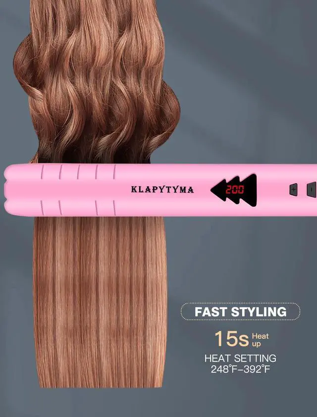 Alt view image 6 of 7 - Lightweight 2 in 1 Hair Straightener & Curler, Titanium 3D Floating Plates 15s Instant Heating, Negative Ion Tech for Smooth Hair, Mini Portable with Pouch & Anti-Scald Glove, Pink