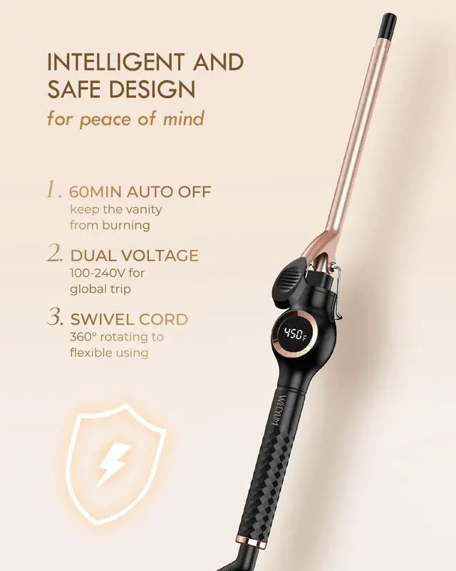 Alt view image 6 of 7 - Small Curling Iron 3/8 Inch Barrel, Tiny Curling Wand for Short Hair, 9mm Thin Curling Iron Ceramic Tourmaline, Double Voltage(100-240V)