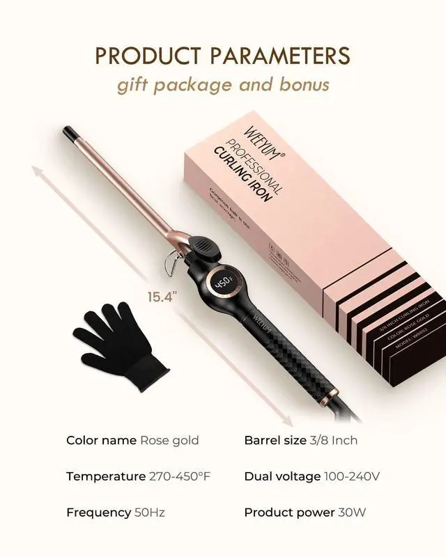 Alt view image 7 of 7 - Small Curling Iron 3/8 Inch Barrel, Tiny Curling Wand for Short Hair, 9mm Thin Curling Iron Ceramic Tourmaline, Double Voltage(100-240V)