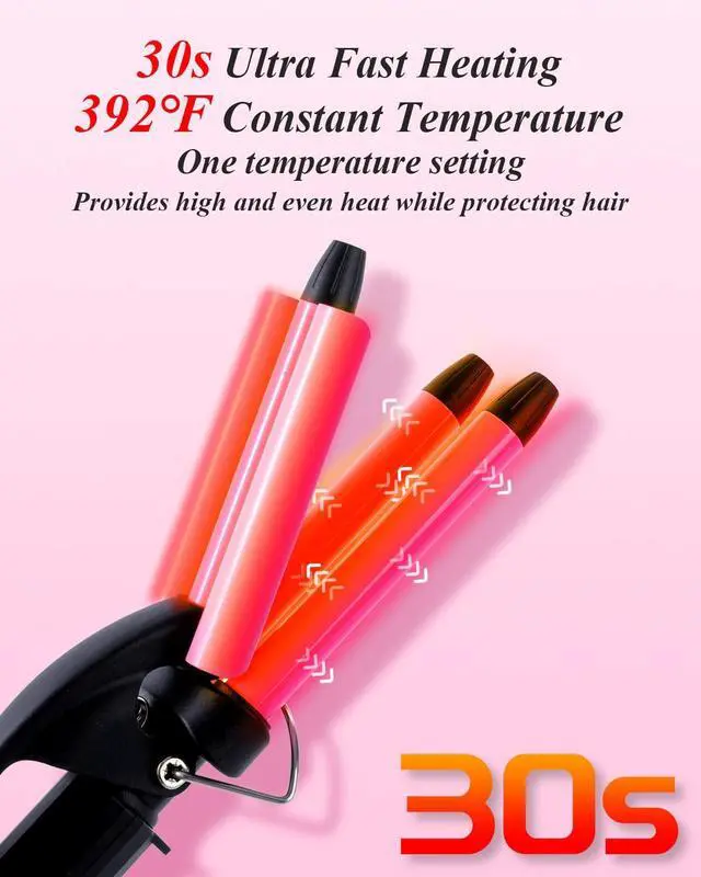 Alt view image 5 of 7 - Mini Hair Crimper 1/2 Inch, Small 3 Barrel Curling Iron Hair Waver Dual Voltage for Home and Travel, Triple Ceramic Tiny Barrels Create Natural Tight Beachy Waves, Pink