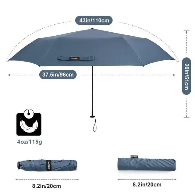 Alt view image 4 of 7 - Travel Umbrella Compact Ultralight Carbon Fiber Super Slim Small Mini UV Sun Umbrellas - Weighs Only 4 oz (Navy Blue)