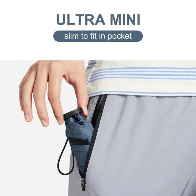 Alt view image 7 of 7 - Travel Umbrella Compact Ultralight Carbon Fiber Super Slim Small Mini UV Sun Umbrellas - Weighs Only 4 oz (Navy Blue)
