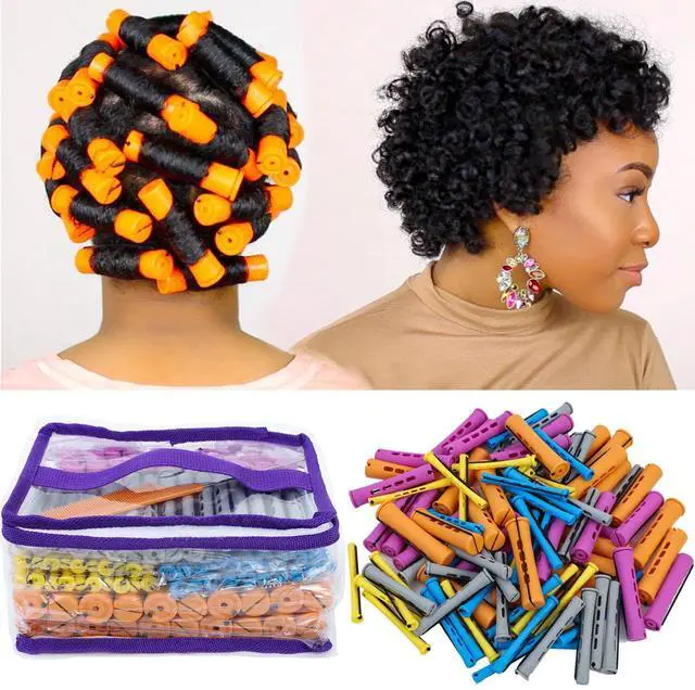 Main image of 100pcs Hair Curling Rods Set - Plastic Cold Wave Rollers for Natural, Long or Short Hair Styling - Women's DIY Hairdressing Tools in Orange, Purple, Gray, Blue, Yellow