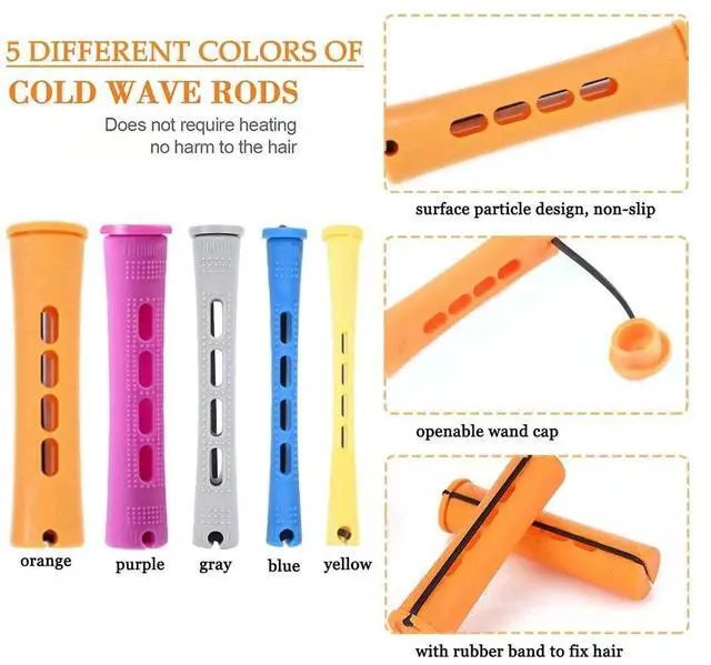 Alt view image 4 of 7 - 100pcs Hair Curling Rods Set - Plastic Cold Wave Rollers for Natural, Long or Short Hair Styling - Women's DIY Hairdressing Tools in Orange, Purple, Gray, Blue, Yellow