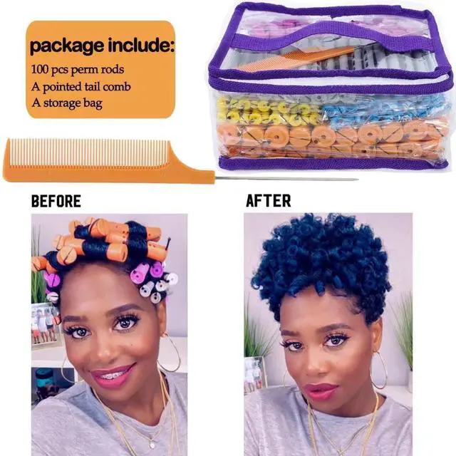 Alt view image 5 of 7 - 100pcs Hair Curling Rods Set - Plastic Cold Wave Rollers for Natural, Long or Short Hair Styling - Women's DIY Hairdressing Tools in Orange, Purple, Gray, Blue, Yellow