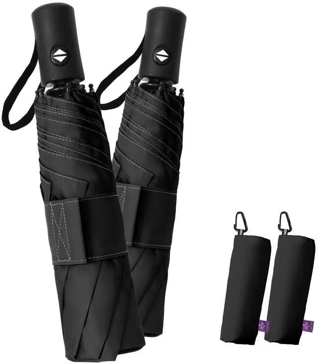Main image of Compact Travel Windproof Umbrella, 43" Auto open/close Folding Quick Dry Umbrellas for Rain, Lightweight Portable Small for Backpack Car, Thoughtful Gift for Women Men Kids, TSA Approved, 2-Black