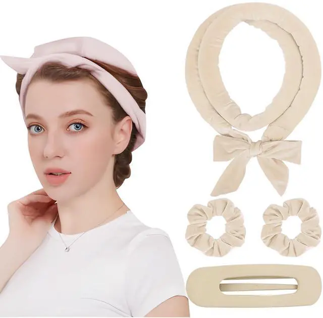 Main image of No Heat Hair Curlers to Sleep In,Heatless Curls Set,Overnight Curling Rod Headband for Long Hair Rollers (Beige)